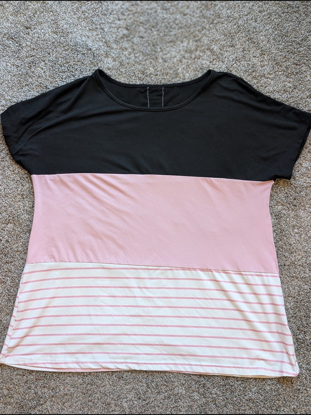 SHEIN Black and Pink Colorblock Short Sleeve Tee